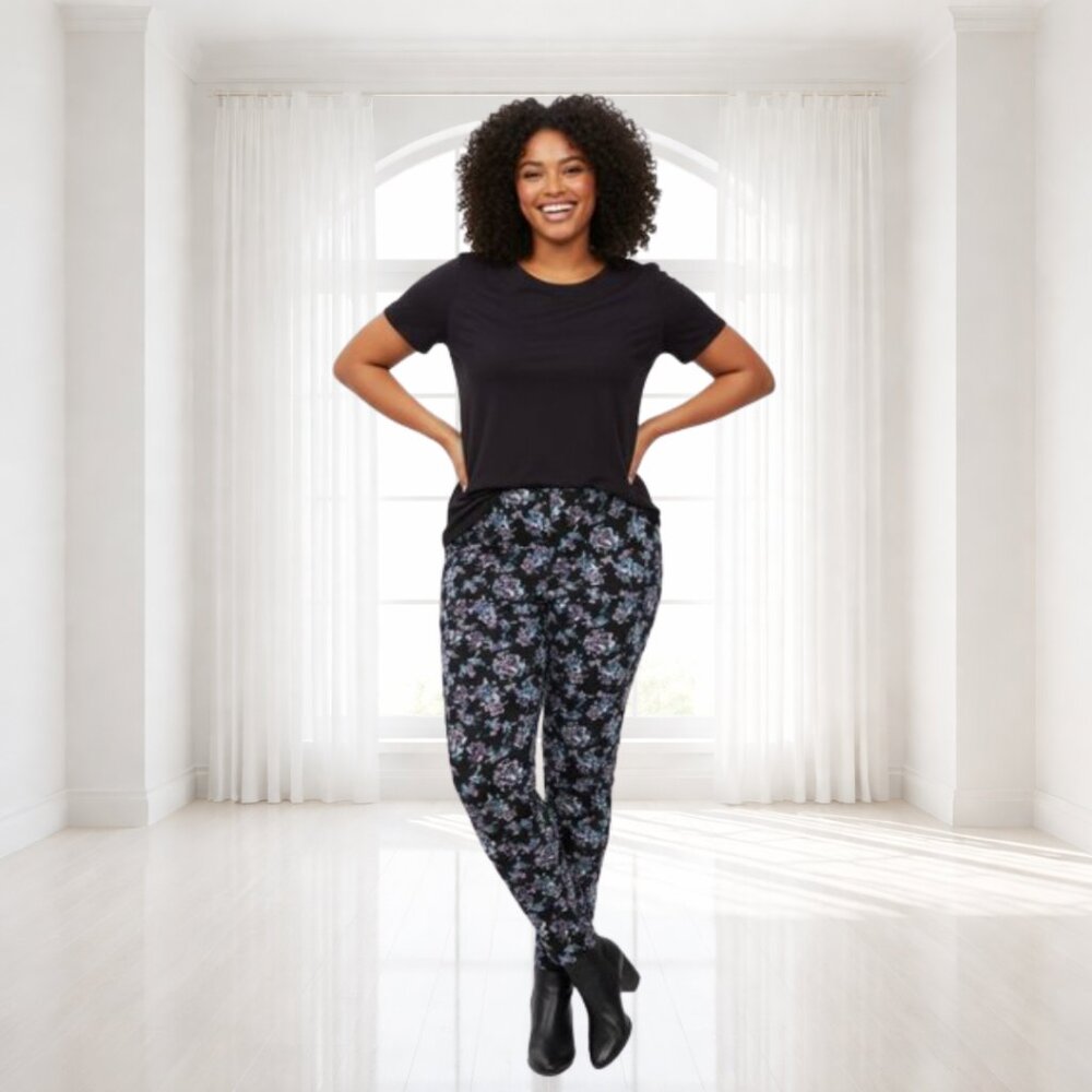 2 for $20 Torrid Black Floral Premium Leggings Size L Mid Rise Cotton Blend